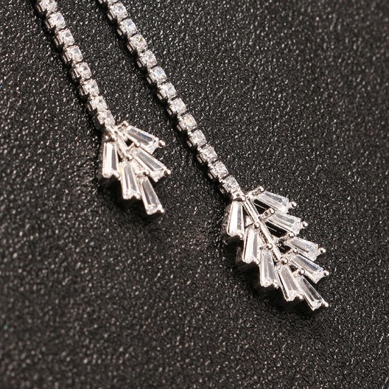 JASSY® Elegant Women Jewelry Set Pearl Earrings Shiny Zircon Leaf Pendant Necklace Platinum Plated