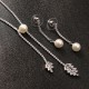 JASSY® Elegant Women Jewelry Set Pearl Earrings Shiny Zircon Leaf Pendant Necklace Platinum Plated