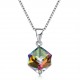 925 Sterling Silver Colorful Shining Cube Crystal Necklace Silver Charm Necklace for Women