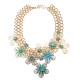 Bib Gold Plated Chain Resin Flower Statement Chunky Necklace