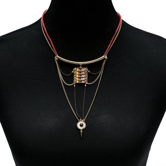 Bohemian Multicolor Beads Chain Environmental Plating Multilayer Necklace for Women