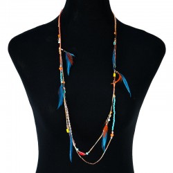Charming Multicolor Glass Beaded Necklace Bohemian Women's Feather Cotton Necklace