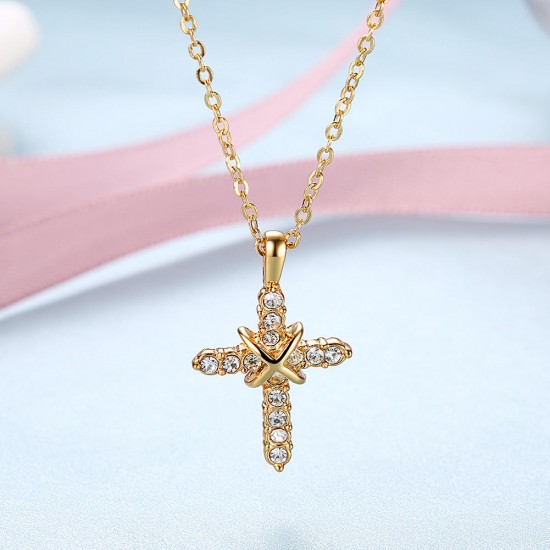 INALIS Fahsion Gold Plated Cross Crystal Pendant Necklace for Women