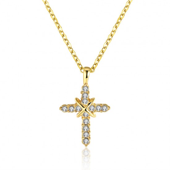 INALIS Fahsion Gold Plated Cross Crystal Pendant Necklace for Women