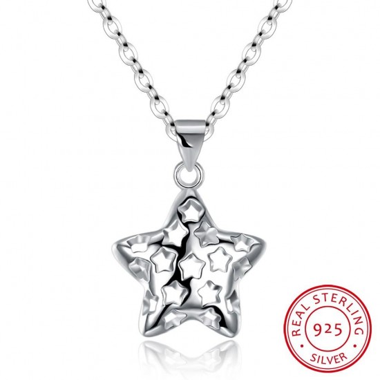 INALIS Fashion 925 Sterling Silver Star Style Hollow Pendant Necklace for Women