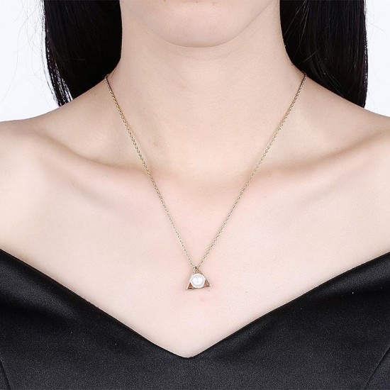 INALIS Trendy Pearl Pendant Triangle Gold Plated Necklace for Women