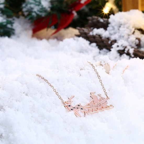 INALIS Women's Sweet Christmas Gift Santa in Sleigh Reindeer Zircon Necklace