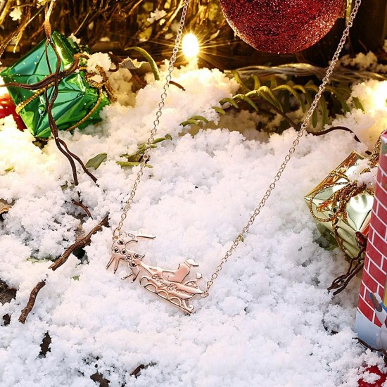 INALIS Women's Sweet Christmas Gift Santa in Sleigh Reindeer Zircon Necklace