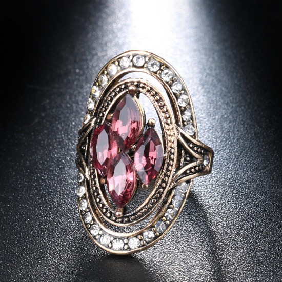 Bohemian Red Gemstone Crystal Finger Rings Ethnic Hollow Oval Geometric Ring Jewelry for Women