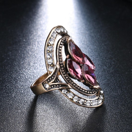 Bohemian Red Gemstone Crystal Finger Rings Ethnic Hollow Oval Geometric Ring Jewelry for Women