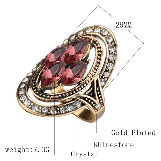 Bohemian Red Gemstone Crystal Finger Rings Ethnic Hollow Oval Geometric Ring Jewelry for Women