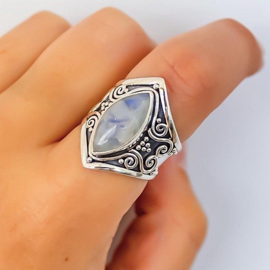Ethnic Moonstone Finger Ring Vintage Finger Rings Accessories Gift Jewelry for Women