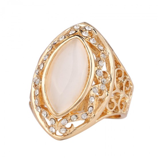 Ethnic White Rhinestone Finger Ring Hollow Oval Geometric Rings Vintage Jewelry for Women