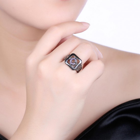 INALIS 14mm Elegant Shiny Zircon Ring Gun Black Plated Ring Wholesale for Women