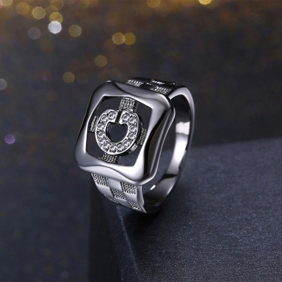 INALIS 14mm Elegant Shiny Zircon Ring Gun Black Plated Ring Wholesale for Women