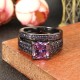 INALIS 2 Pcs Gun Black Plated Retro Zircon Full Rhinestone Ring Crystal Diamond Rings