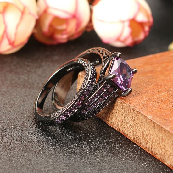 INALIS 2 Pcs Gun Black Plated Retro Zircon Full Rhinestone Ring Crystal Diamond Rings