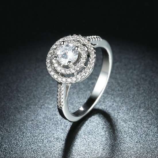 INALIS 925 Sterling Silver Bridal Wedding Ring Round Shape Gem Micro Inlay Women Anniversary Gift