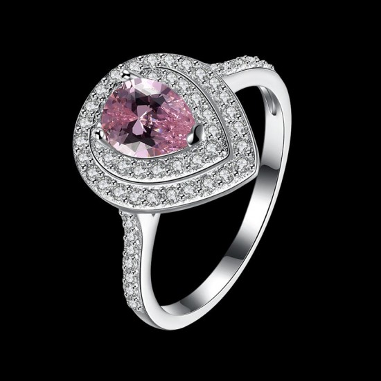 INALIS 925 Sterling Silver Luxury Women Ring Sweet Pink Gemstone Drop Shape Fine Anniversary Gift