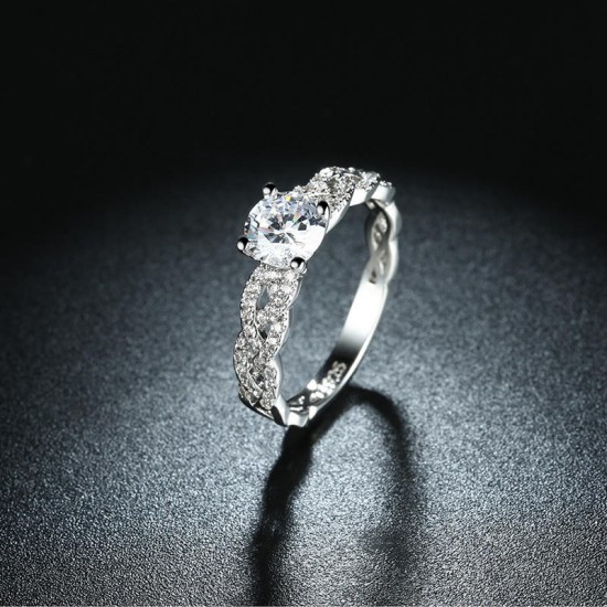 INALIS 925 Sterling Silver Women Wedding Ring Elegant Woven Shape Gemstone Anallergic Gift