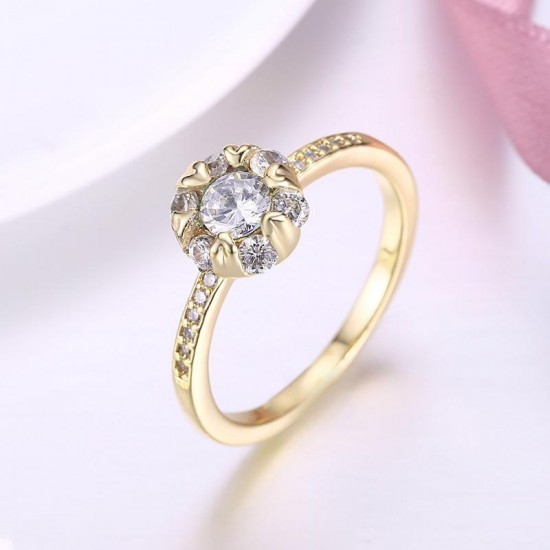 INALIS Copper Gold Plated Women Rings Heart Zircon Engagement Wedding Finger Ring