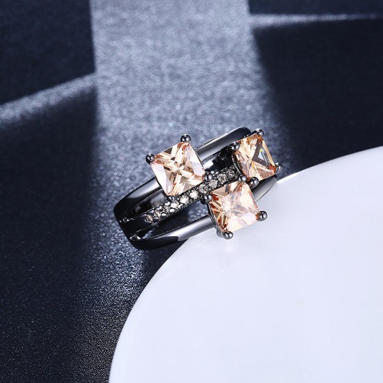 INALIS Elegant 14mm Gun Black Plated Zircon Rhinestone Diamond Rings Gift for Women