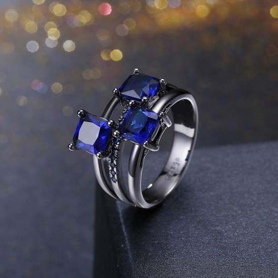 INALIS Elegant 14mm Gun Black Plated Zircon Rhinestone Diamond Rings Gift for Women