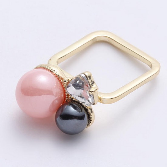 JASSY® Stylish Square Ring Crystal Pearl Pink Finger Ring Fashion Jewelry for Women