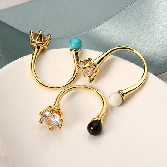 JASSY® Women Bohemian Turquoise Open Ring Simple 18K Gold Plated Gemstone Ring Anallergic Gift