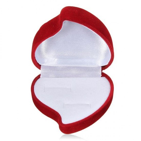 1 Double Ring Box Velvet Red Heart Flower Shaped Jewelry Storage Case