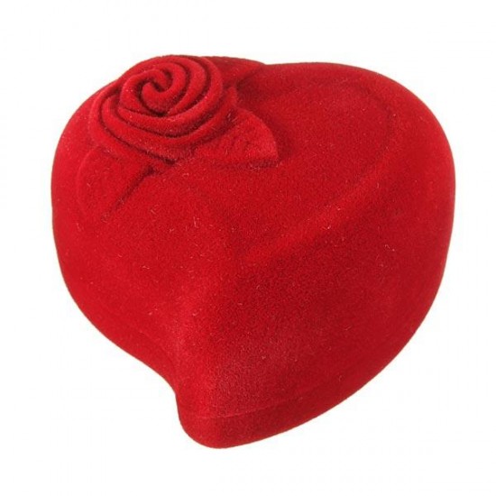 1 Double Ring Box Velvet Red Heart Flower Shaped Jewelry Storage Case