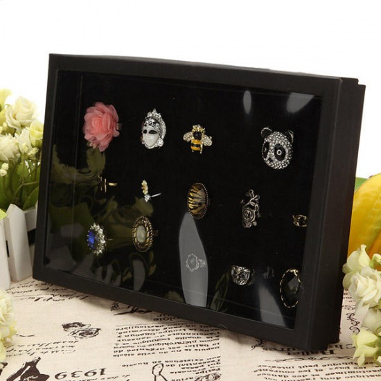 100 Slot Black Velvet Jewelry Ring Case Display Store Storage Box Tray Organizer