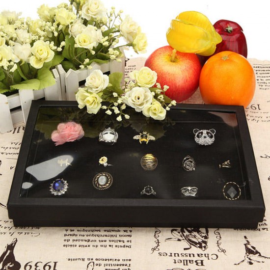 100 Slot Black Velvet Jewelry Ring Case Display Store Storage Box Tray Organizer