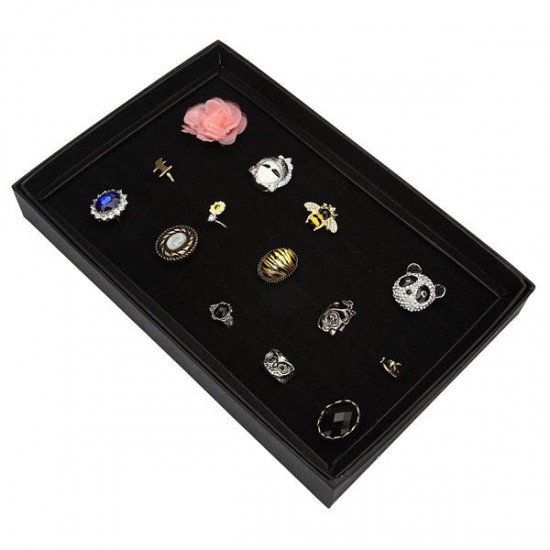 100 Slot Black Velvet Jewelry Ring Case Display Store Storage Box Tray Organizer