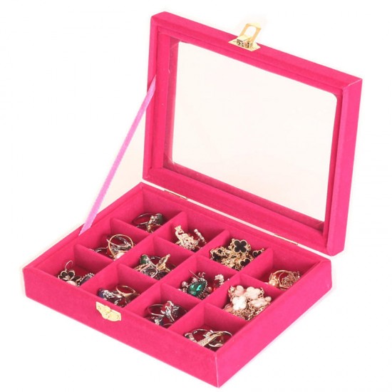 12 Grids  Jewelry Box Velvet Storage Organizer Display Showcase