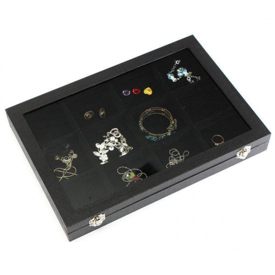 12 Grids Jewelry Tray Storage Box Necklaces Earrings Bracelets Showcase