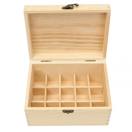 15 Grids Natural Wood Box Essential Oils Storage Anti-evaporation Box Case