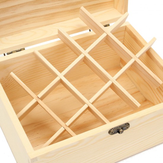 15 Grids Natural Wood Box Essential Oils Storage Anti-evaporation Box Case