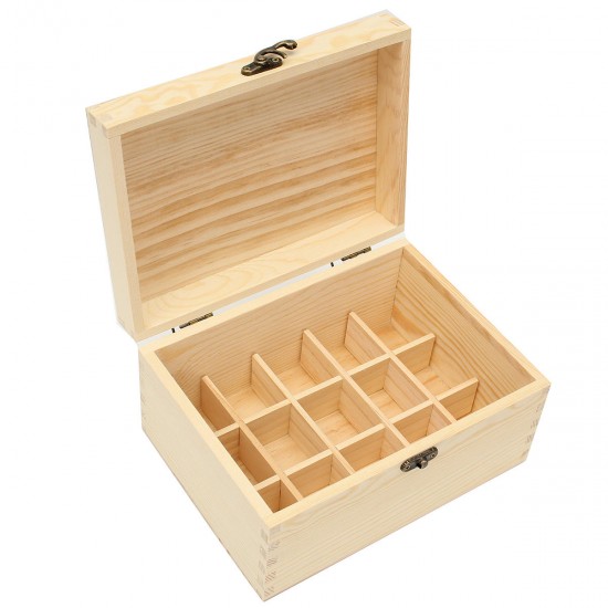 15 Grids Natural Wood Box Essential Oils Storage Anti-evaporation Box Case