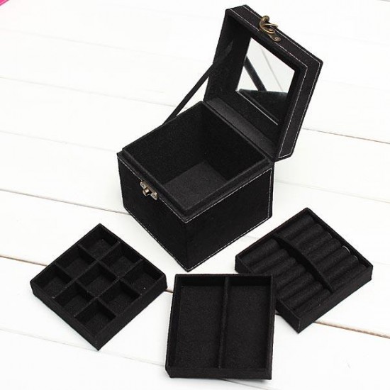 3 Layers Velvet Necklace Rings Jewelry Box Case Display Storage Container