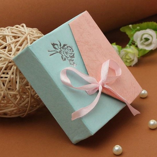 Mixed Color Ribbon Bowknot Square Cardboard Bracelet Jewelry Box Case
