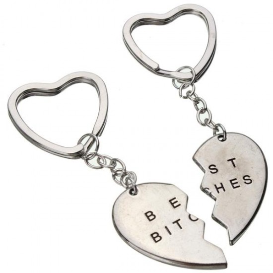 1 Pair Love Heart Couple Alloy Keychain Best Bitches Gift