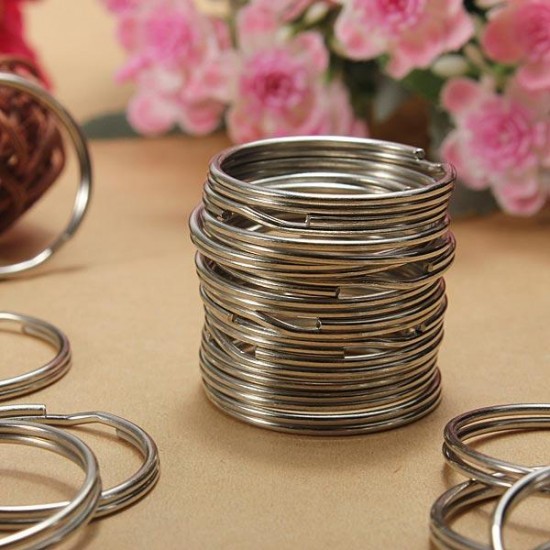 96-100Pcs 25mm Metal Split Rings Nickel Steel Hoop Key Rings