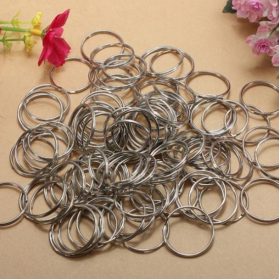 96-100Pcs 25mm Metal Split Rings Nickel Steel Hoop Key Rings