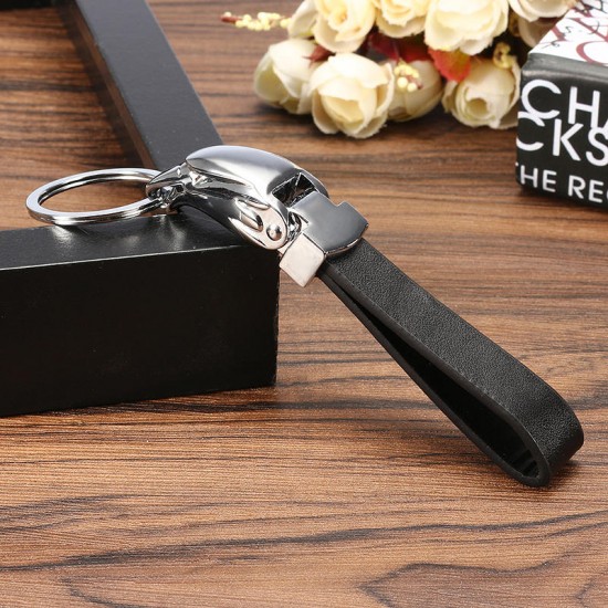 Black Leather Zinc Alloy Eagle Head Exquisite Gift Key Chain Ring for Men