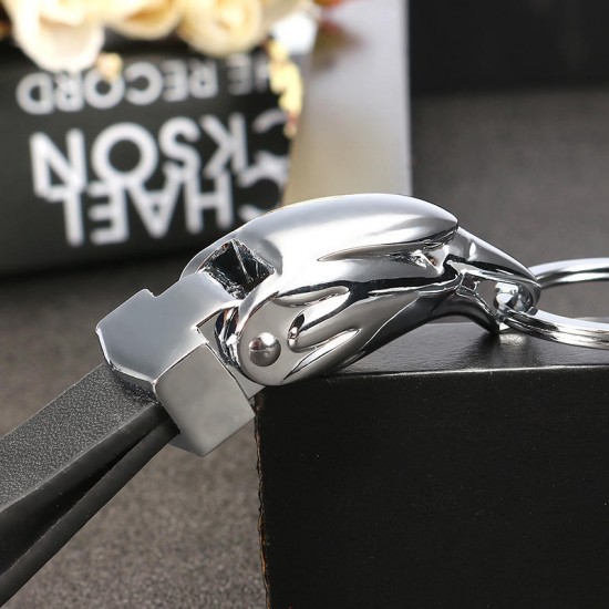 Black Leather Zinc Alloy Eagle Head Exquisite Gift Key Chain Ring for Men