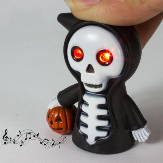 Black Led Light Skeleton Keychain with Scary Sound Pumpkin Design Key Ring