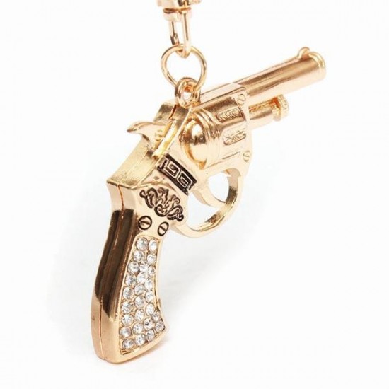 Creative Gold Crystal Gun Shaped Pendant Keychain Key Ring Gift