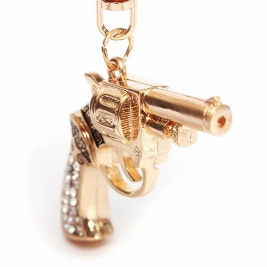 Creative Gold Crystal Gun Shaped Pendant Keychain Key Ring Gift