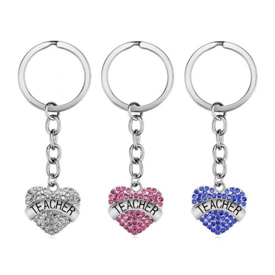 Teachers' Day Keychain Crystal Heart Alloy Gift Key Ring Key Chain